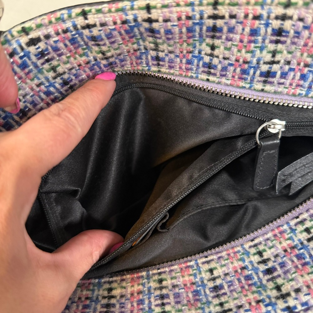 Coach Tweed Shoulder Bag Black Patent Leather Trim Multi Color Tote F17699 - Picture 12 of 14